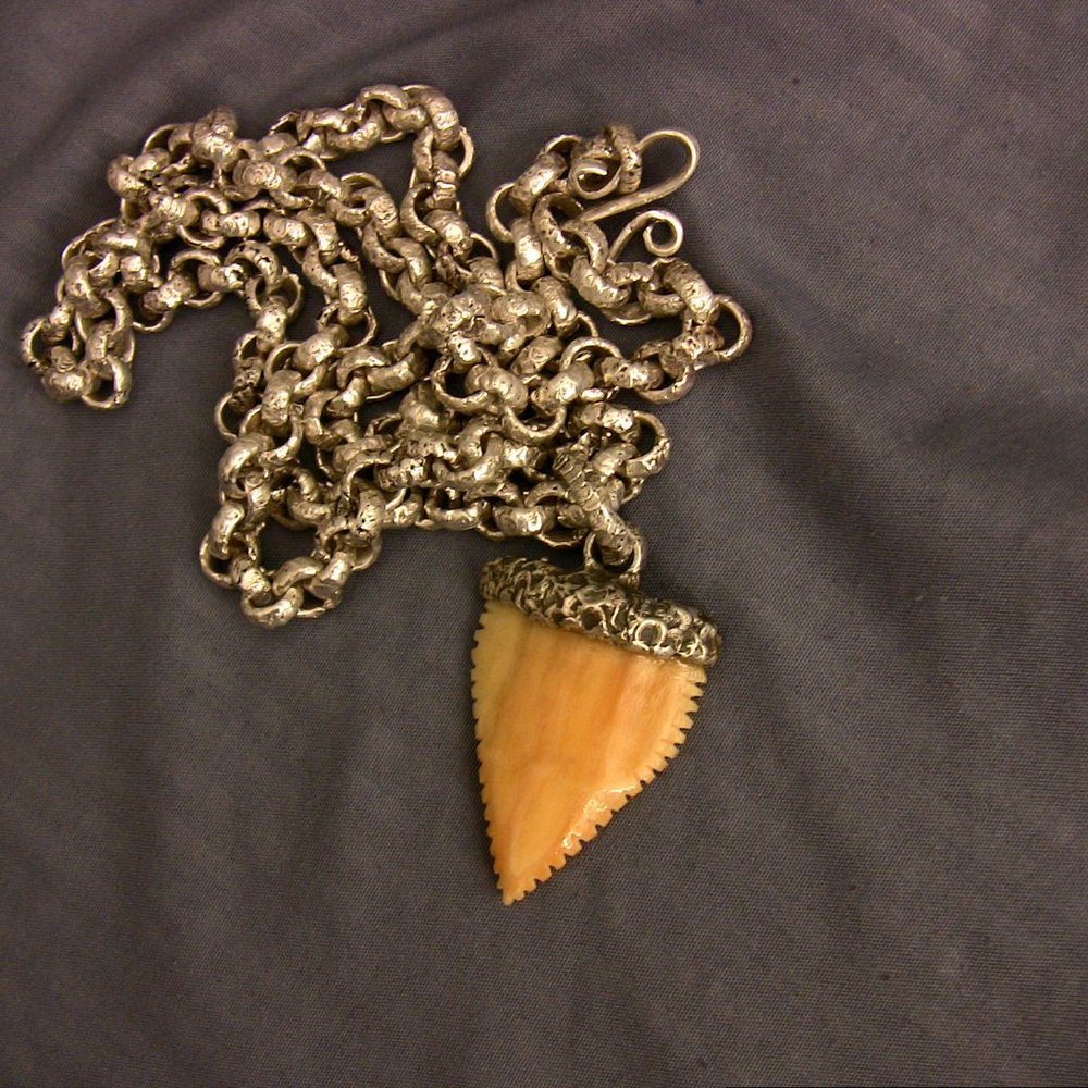 Nautical style fine silver chain, Shark Tooth